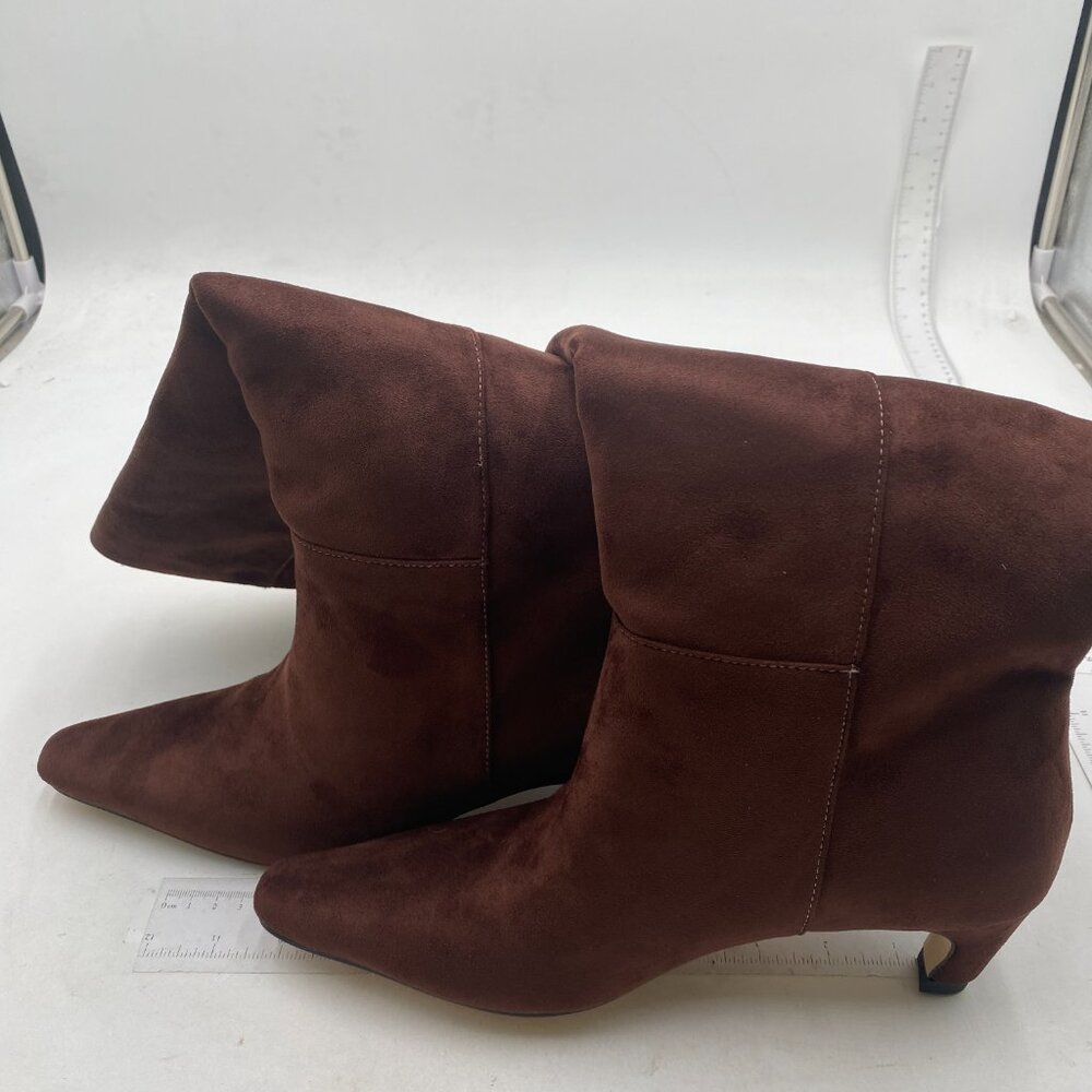 Dark Brown Suede Comfortable Low Heel Pull on Knee High Boots Stylish Square Toe